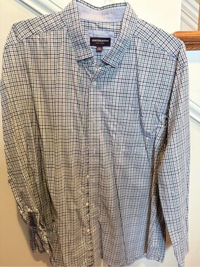 Johnston & Murphy Men's Blue, White, Green, Khaki Checked Dress Shirt